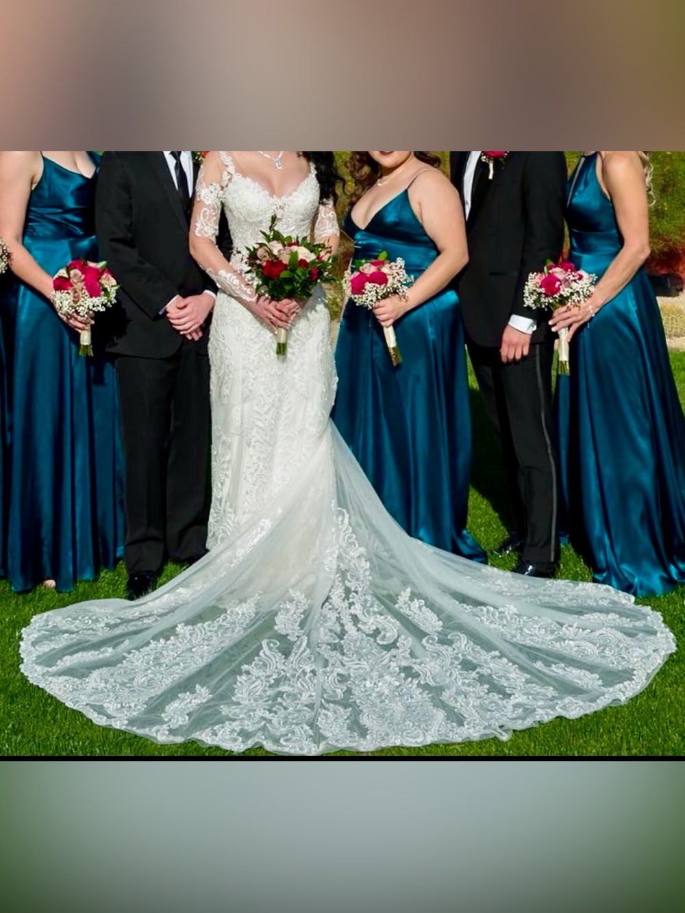 Elegant White Lace Wedding Dress with Long Train